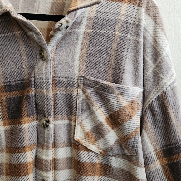 Maurices- Neutral Plaid Shacket - Picture 3 of 7